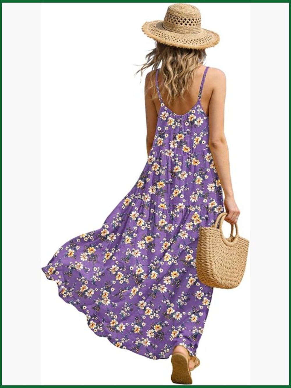 Summer Bohemian Floral Maxi Dress with Spaghetti Straps and Pockets